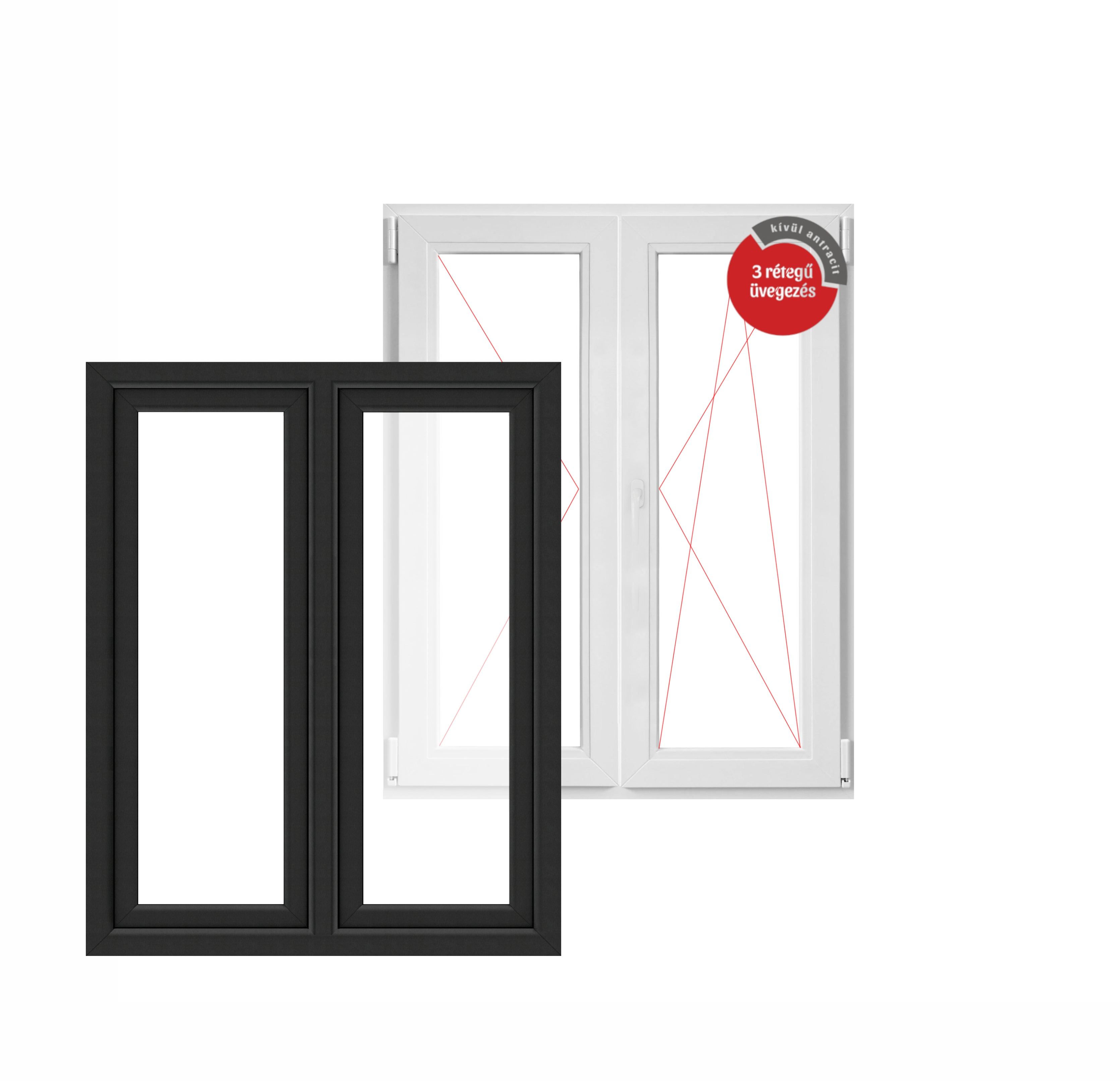 120x150 cm, műanyag bukó-nyíló ablak, jobbos, kívül antracit